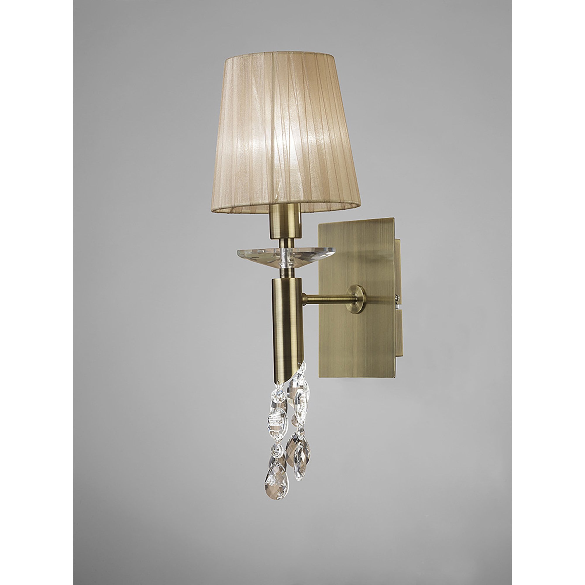 M3884 Tiffany Wall Lamp 1+1 Light E14 Soft Bronze Shade Antique Brass/Crystal