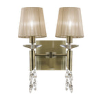 M3883 Tiffany Wall Lamp 2+2 Light E14 Soft Bronze Shades Antique Brass/Crystal