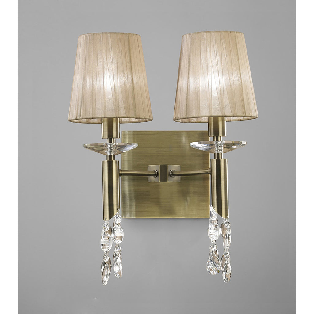 M3883 Tiffany Wall Lamp 2+2 Light E14 Soft Bronze Shades Antique Brass/Crystal