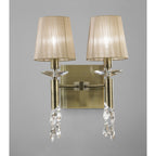 M3883 Tiffany Wall Lamp 2+2 Light E14 Soft Bronze Shades Antique Brass/Crystal