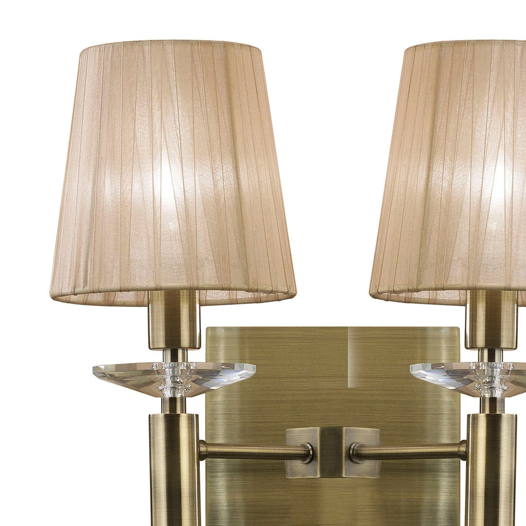 M3883 Tiffany Wall Lamp 2+2 Light E14 Soft Bronze Shades Antique Brass/Crystal