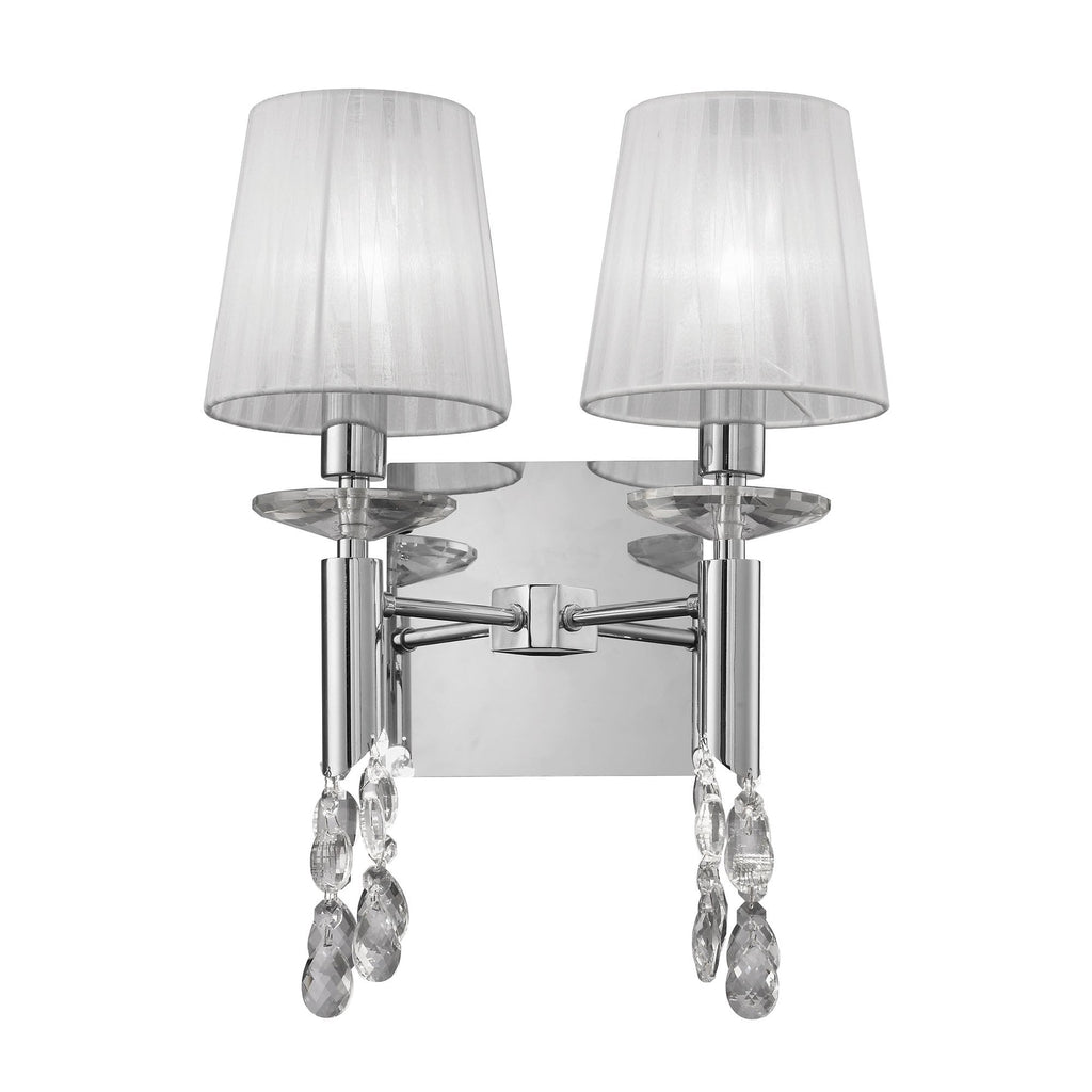 M3863 Tiffany Wall Lamp 2+2 Light E14 White Shades Polished Chrome/Crystal
