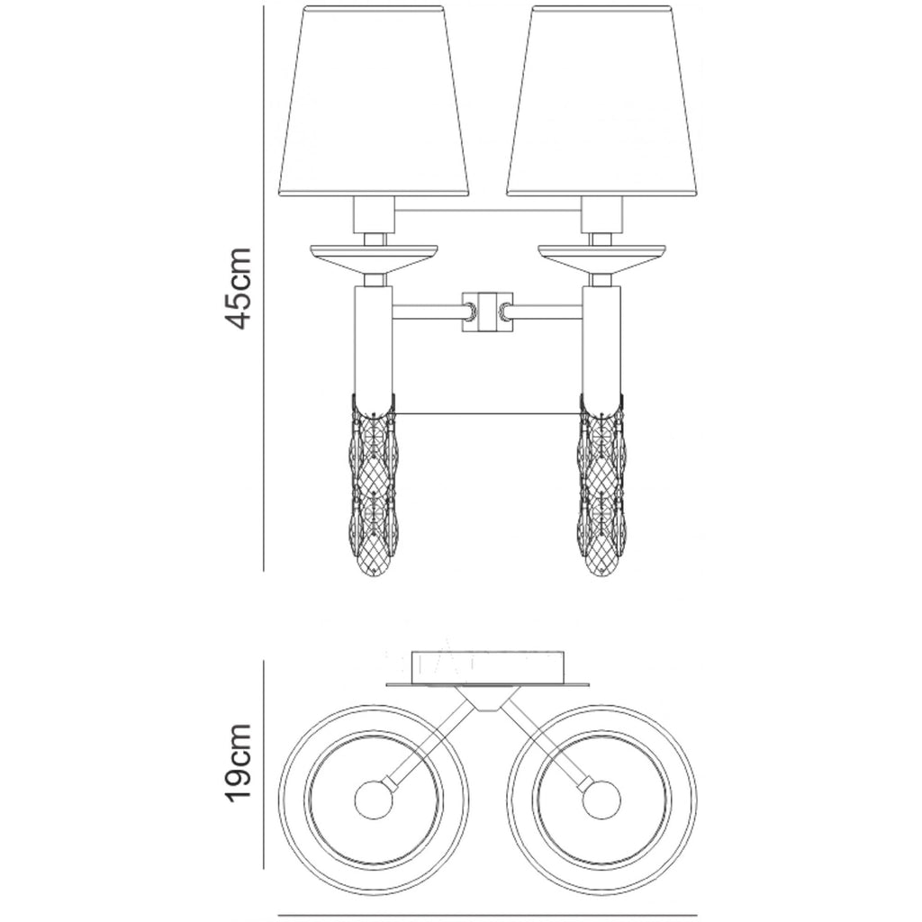 M3863 Tiffany Wall Lamp 2+2 Light E14 White Shades Polished Chrome/Crystal