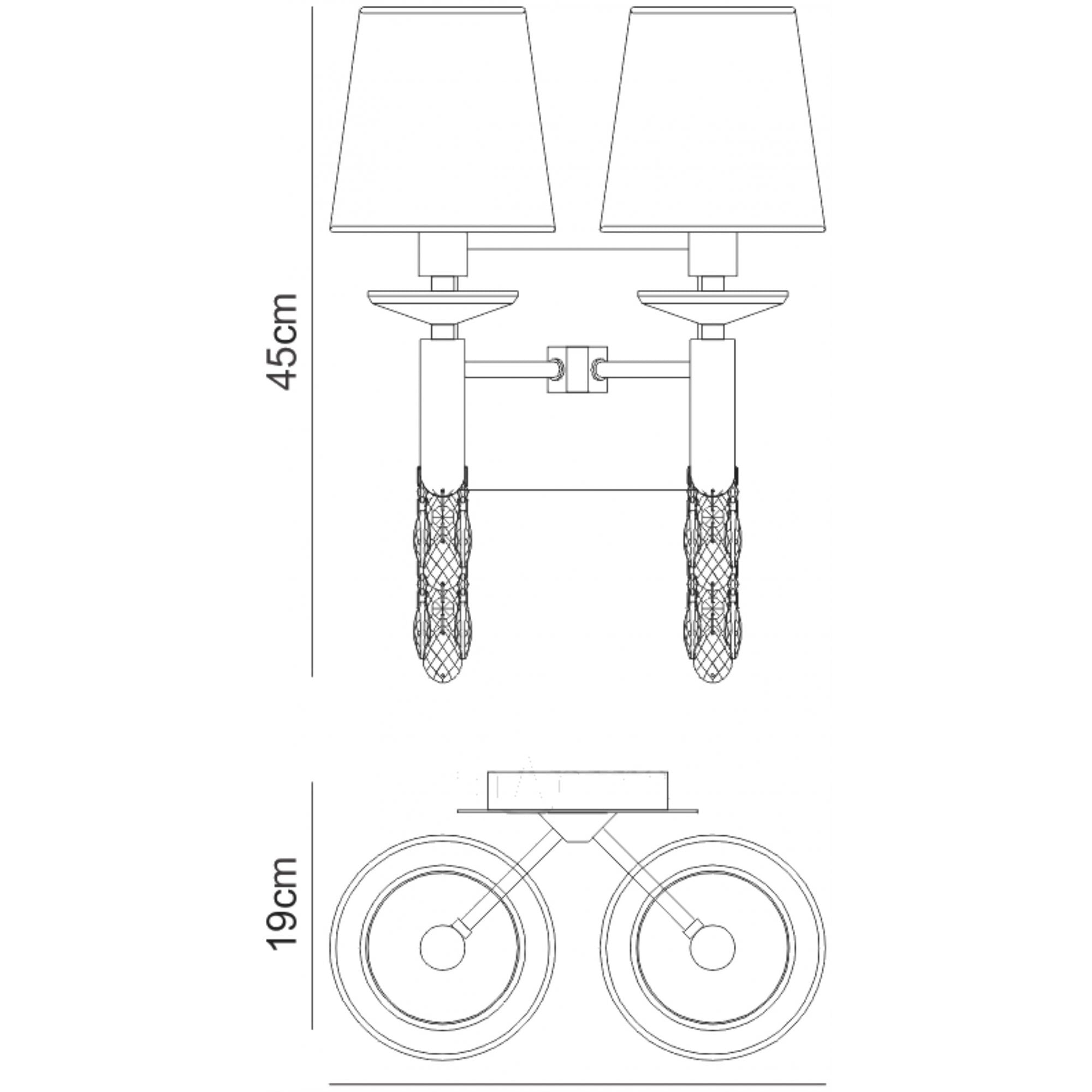 M3863 Tiffany Wall Lamp 2+2 Light E14 White Shades Polished Chrome/Crystal