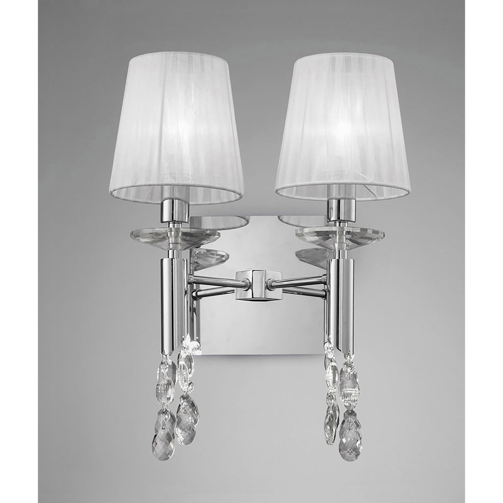 M3863 Tiffany Wall Lamp 2+2 Light E14 White Shades Polished Chrome/Crystal
