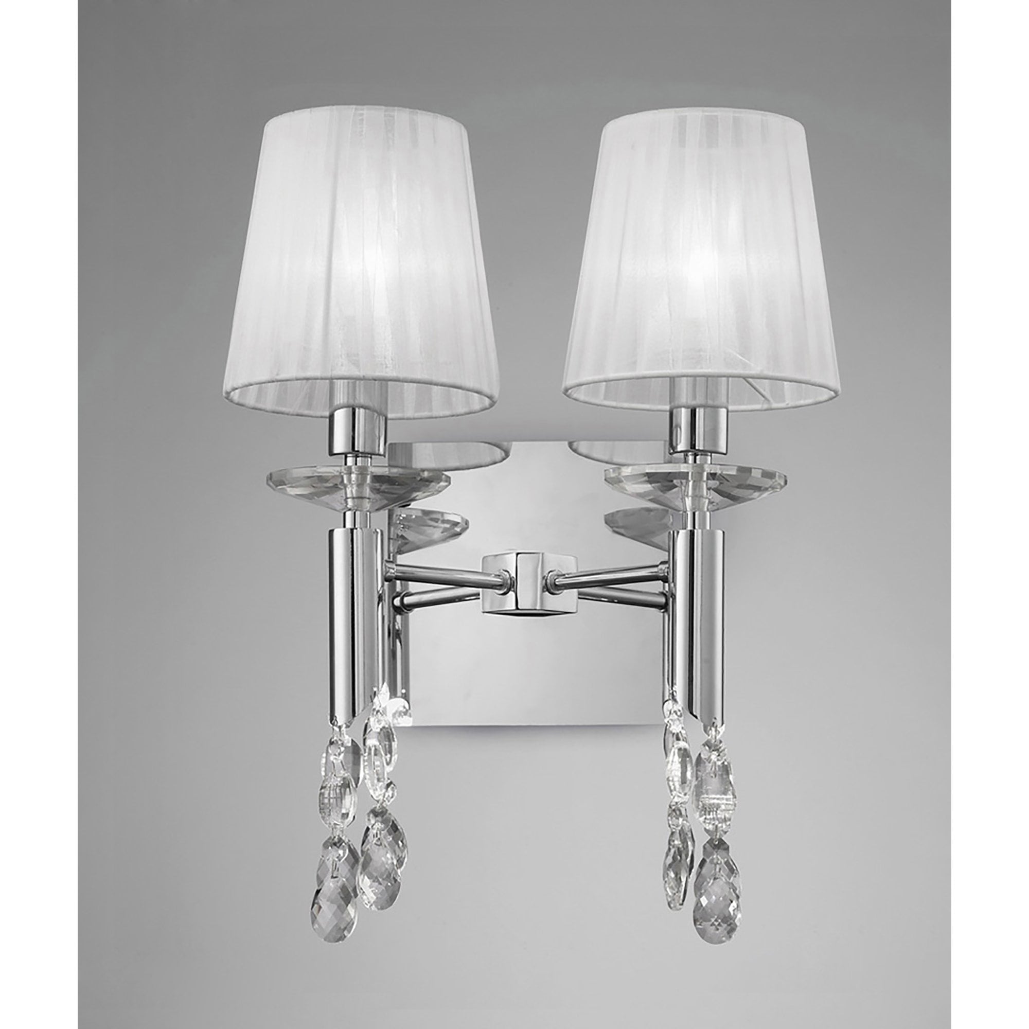 M3863 Tiffany Wall Lamp 2+2 Light E14 White Shades Polished Chrome/Crystal
