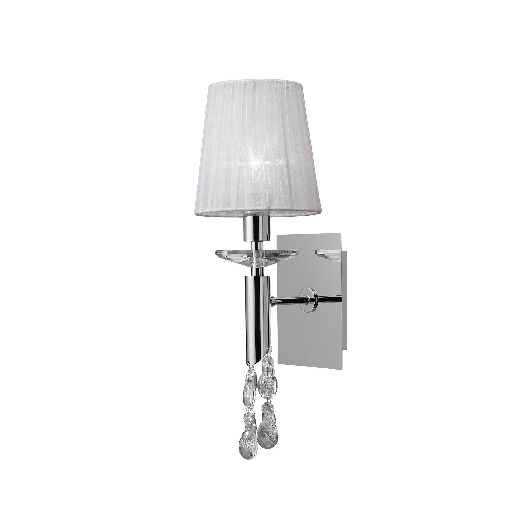 M3864 Tiffany Wall Lamp 1+1 Light E14 White Shade Polished Chrome/Crystal
