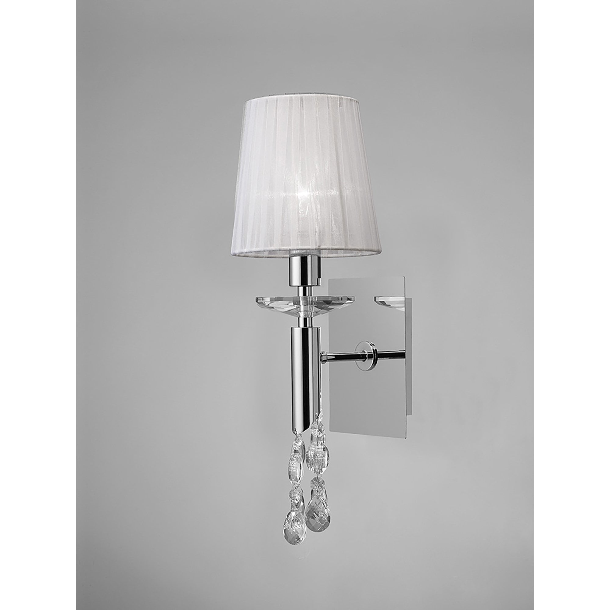 M3864 Tiffany Wall Lamp 1+1 Light E14 White Shade Polished Chrome/Crystal