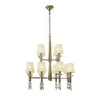 M3870/CS Tiffany Pendant 2 Tier 12+12 Light E14+G9 Antique Brass Cream Shades & Clear Crystal
