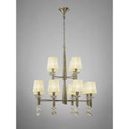 M3870/CS Tiffany Pendant 2 Tier 12+12 Light E14+G9 Antique Brass Cream Shades & Clear Crystal