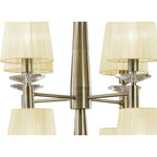 M3870/CS Tiffany Pendant 2 Tier 12+12 Light E14+G9 Antique Brass Cream Shades & Clear Crystal