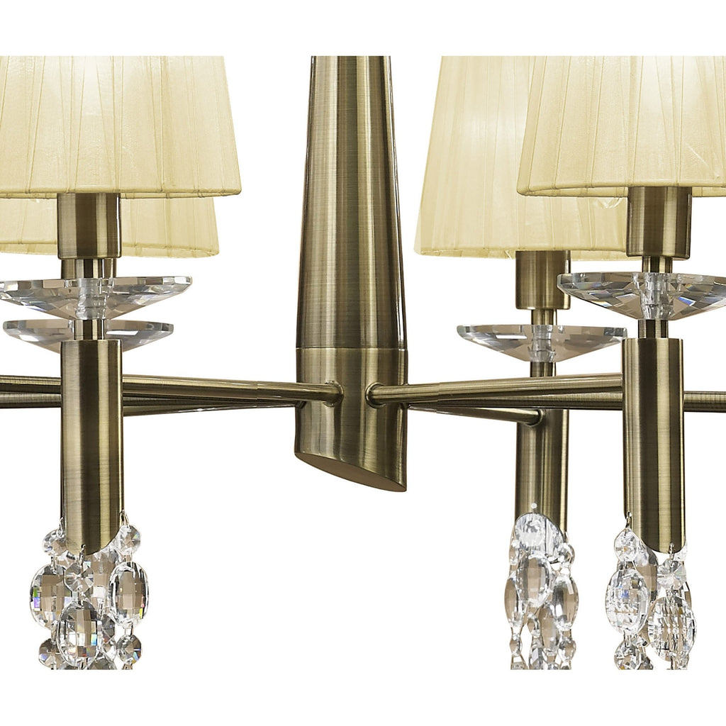 M3870/CS Tiffany Pendant 2 Tier 12+12 Light E14+G9 Antique Brass Cream Shades & Clear Crystal