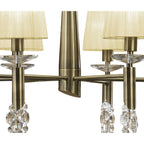 M3870/CS Tiffany Pendant 2 Tier 12+12 Light E14+G9 Antique Brass Cream Shades & Clear Crystal