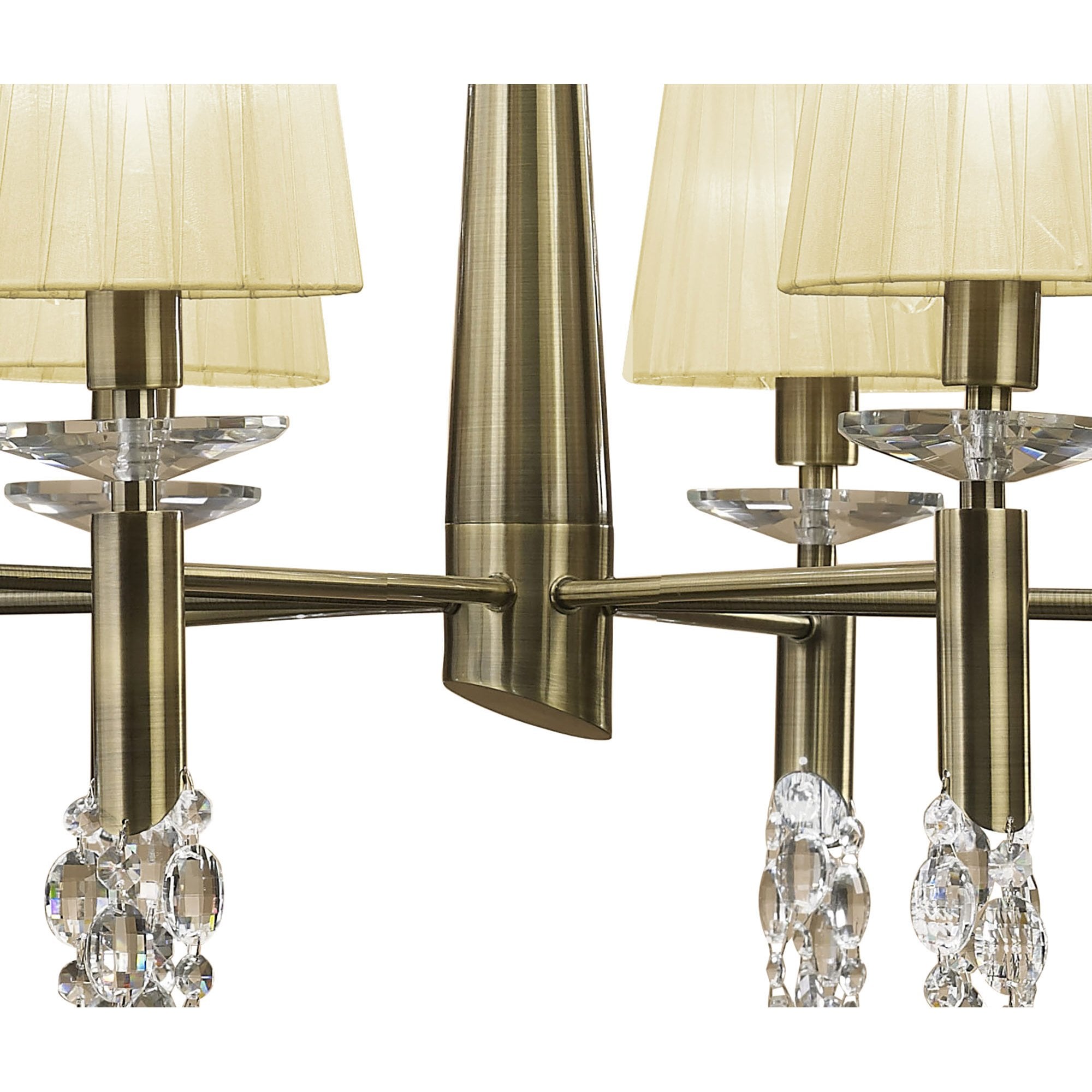 M3870/CS Tiffany Pendant 2 Tier 12+12 Light E14+G9 Antique Brass Cream Shades & Clear Crystal