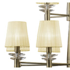 M3870/CS Tiffany Pendant 2 Tier 12+12 Light E14+G9 Antique Brass Cream Shades & Clear Crystal
