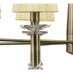 M3870/CS Tiffany Pendant 2 Tier 12+12 Light E14+G9 Antique Brass Cream Shades & Clear Crystal