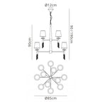 M3870/WS Tiffany Pendant 2 Tier 12+12 Light E14+G9 Antique Brass White Shades & Clear Crystal