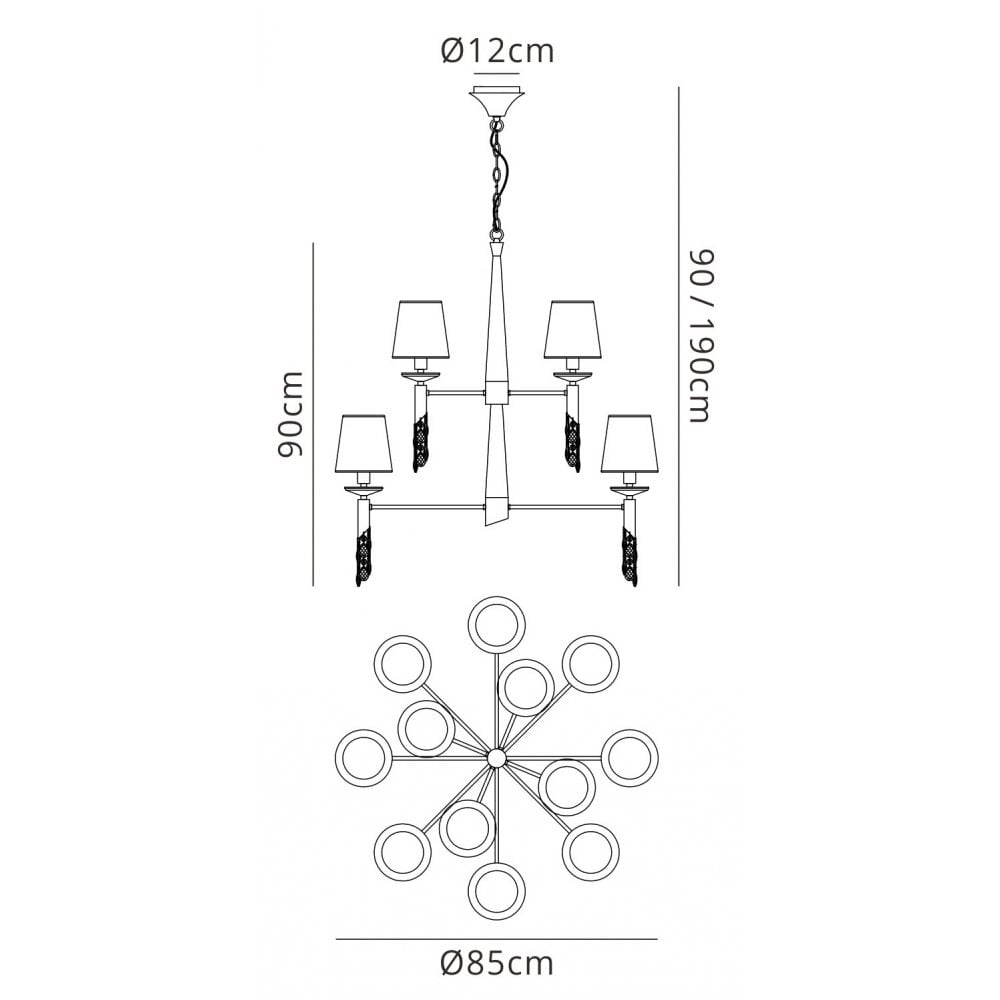 M3870/WS Tiffany Pendant 2 Tier 12+12 Light E14+G9 Antique Brass White Shades & Clear Crystal