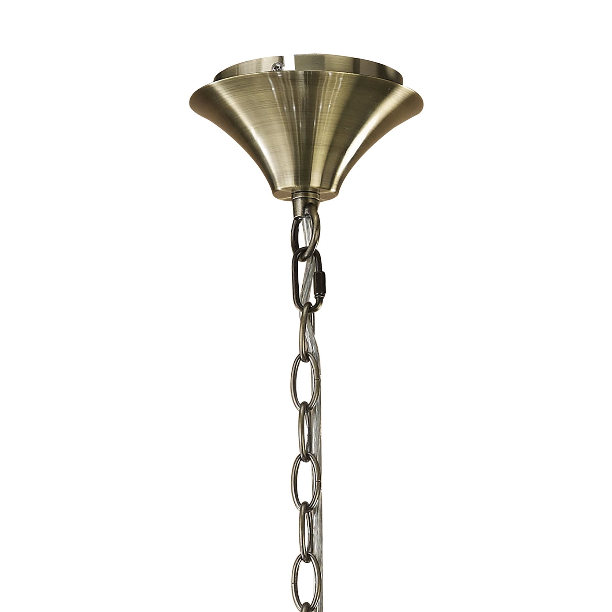 M3870/WS Tiffany Pendant 2 Tier 12+12 Light E14+G9 Antique Brass White Shades & Clear Crystal