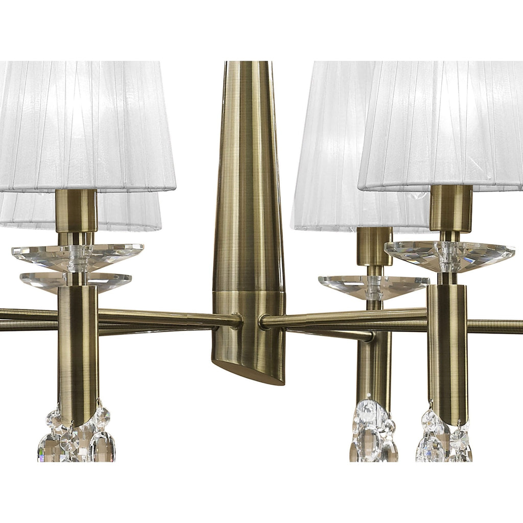 M3870/WS Tiffany Pendant 2 Tier 12+12 Light E14+G9 Antique Brass White Shades & Clear Crystal