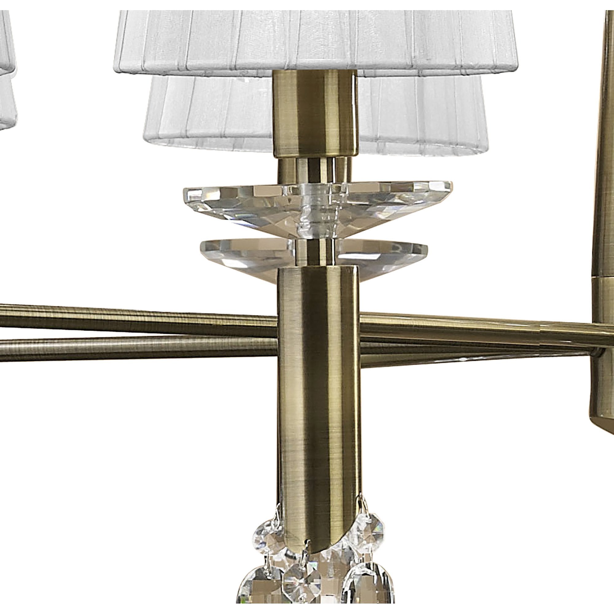 M3870/WS Tiffany Pendant 2 Tier 12+12 Light E14+G9 Antique Brass White Shades & Clear Crystal