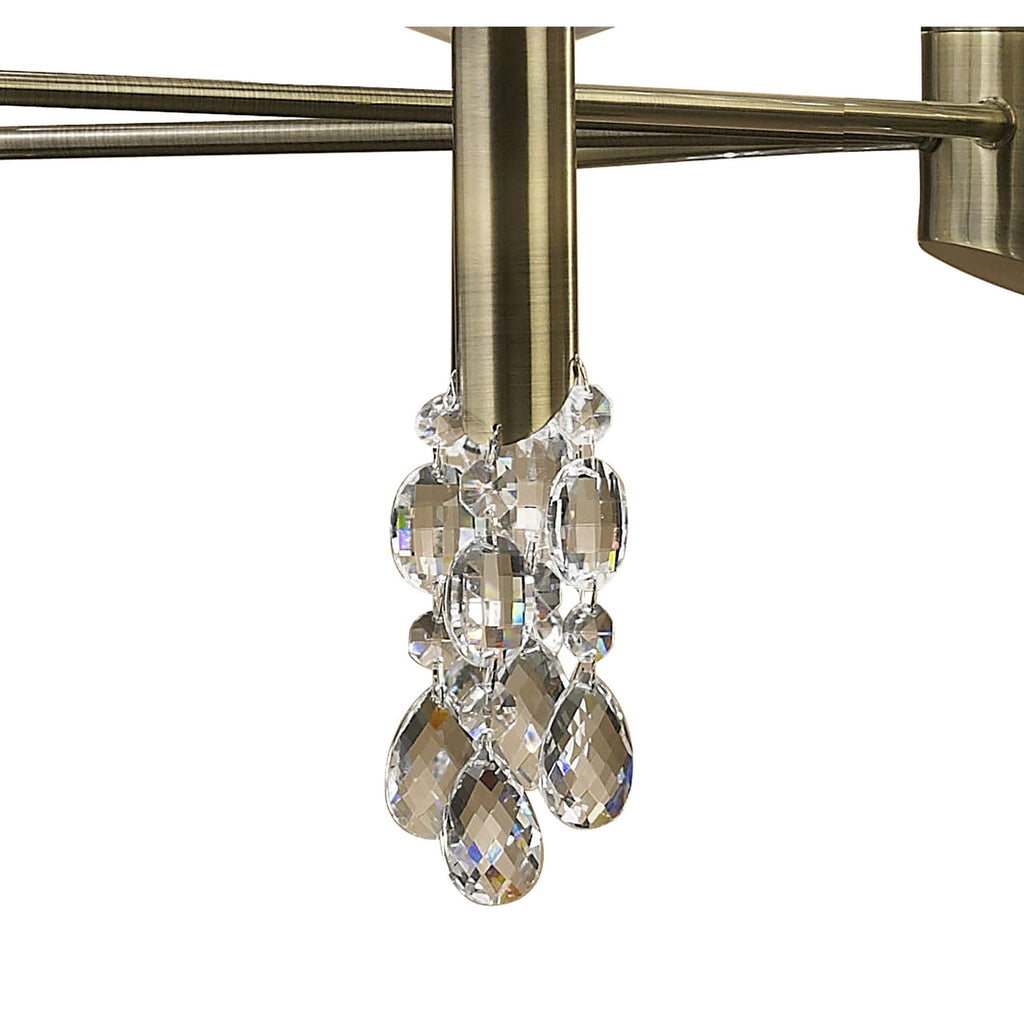 M3870/WS Tiffany Pendant 2 Tier 12+12 Light E14+G9 Antique Brass White Shades & Clear Crystal