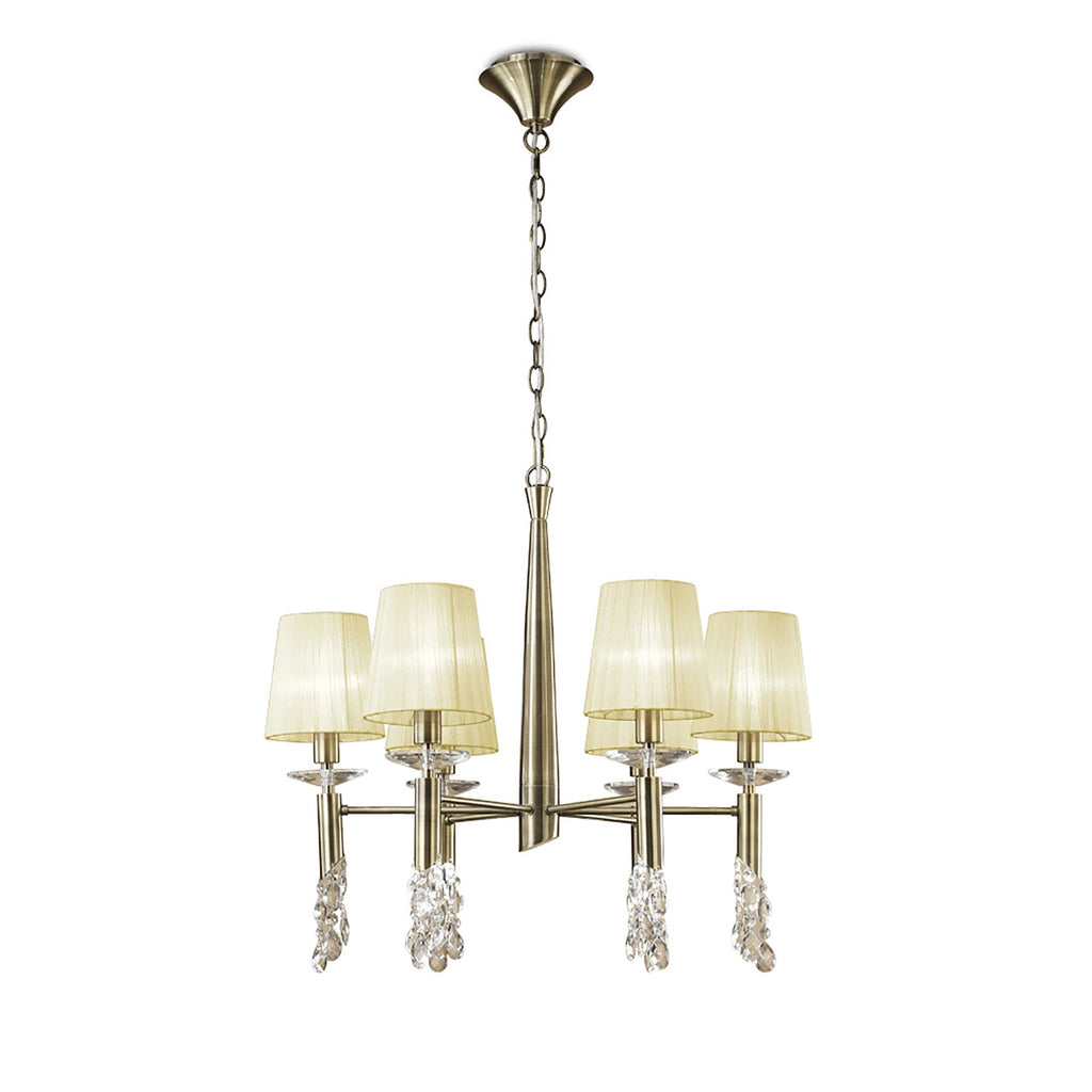 M3871/CS Tiffany Pendant 6+6 Light E14+G9 Antique Brass Cream Shades & Clear Crystal