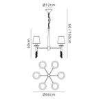 M3871/CS Tiffany Pendant 6+6 Light E14+G9 Antique Brass Cream Shades & Clear Crystal