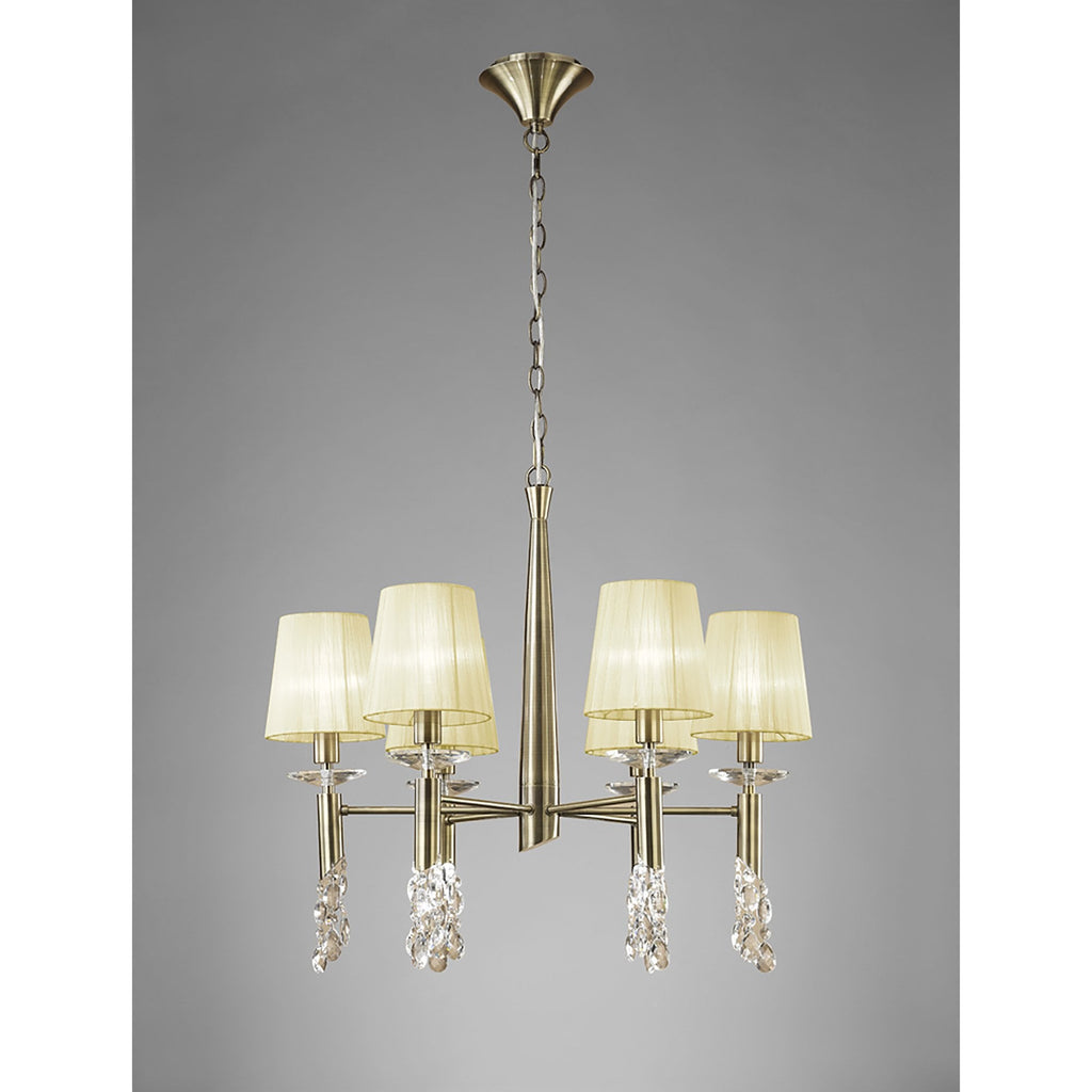 M3871/CS Tiffany Pendant 6+6 Light E14+G9 Antique Brass Cream Shades & Clear Crystal