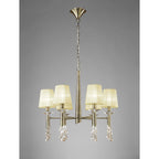 M3871/CS Tiffany Pendant 6+6 Light E14+G9 Antique Brass Cream Shades & Clear Crystal