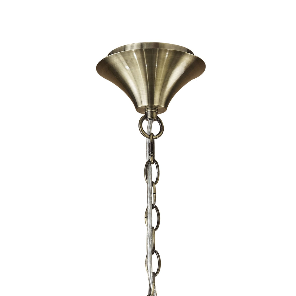 M3871/CS Tiffany Pendant 6+6 Light E14+G9 Antique Brass Cream Shades & Clear Crystal