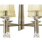M3871/CS Tiffany Pendant 6+6 Light E14+G9 Antique Brass Cream Shades & Clear Crystal