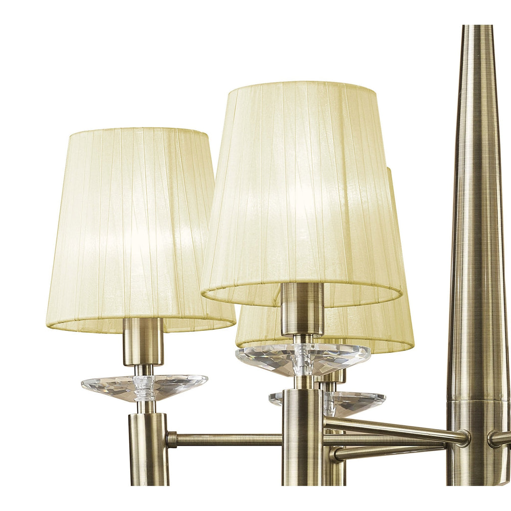 M3871/CS Tiffany Pendant 6+6 Light E14+G9 Antique Brass Cream Shades & Clear Crystal