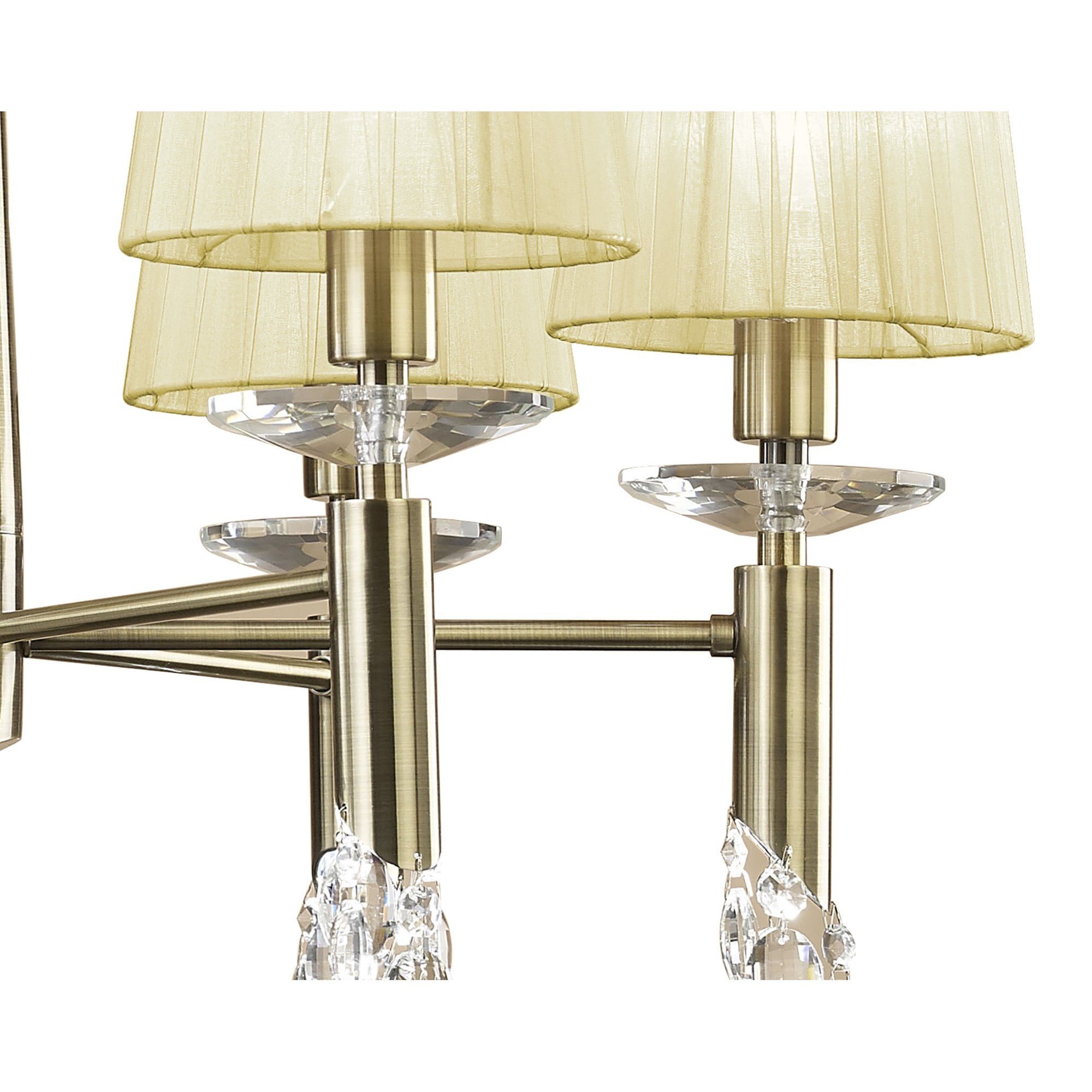 M3871/CS Tiffany Pendant 6+6 Light E14+G9 Antique Brass Cream Shades & Clear Crystal