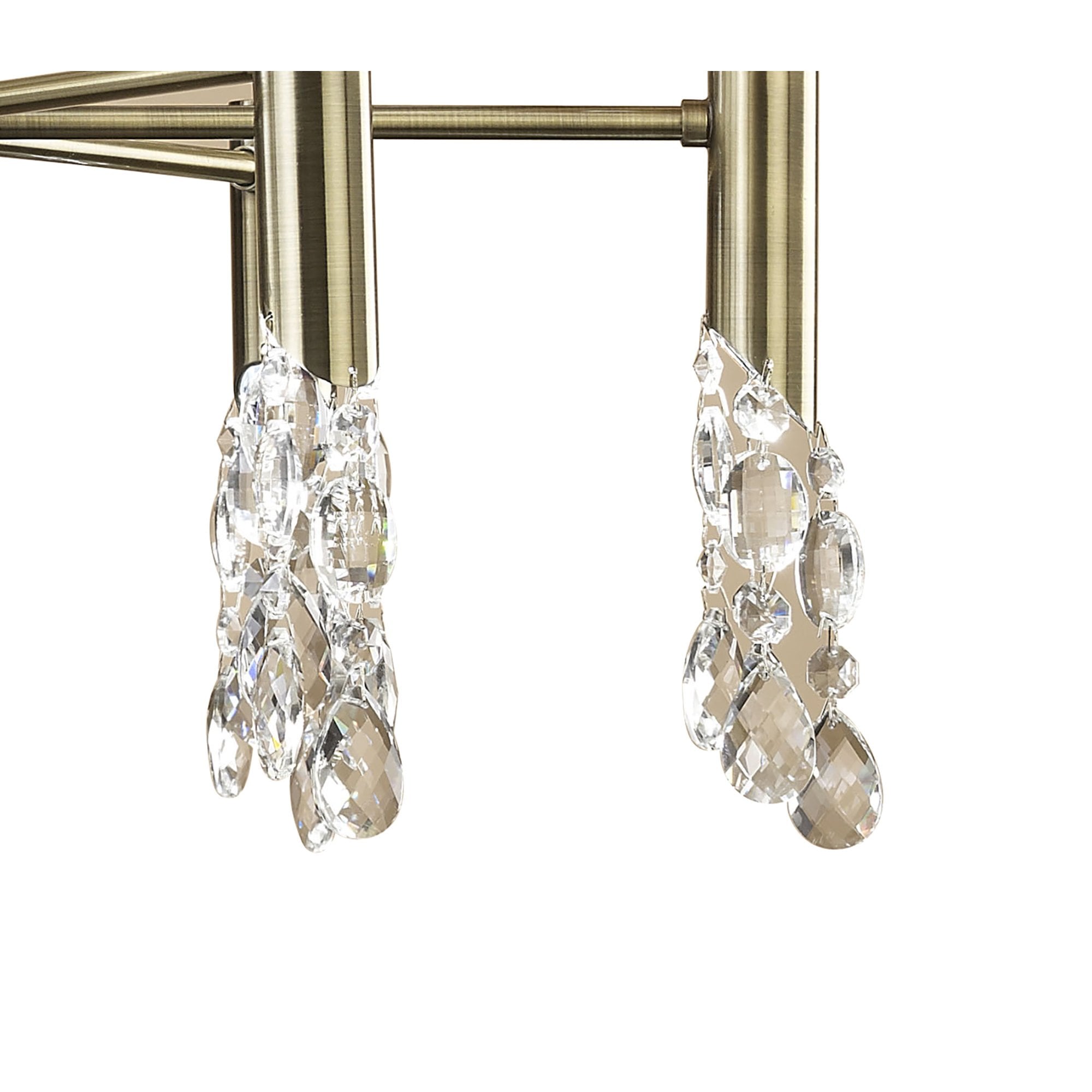 M3871/CS Tiffany Pendant 6+6 Light E14+G9 Antique Brass Cream Shades & Clear Crystal