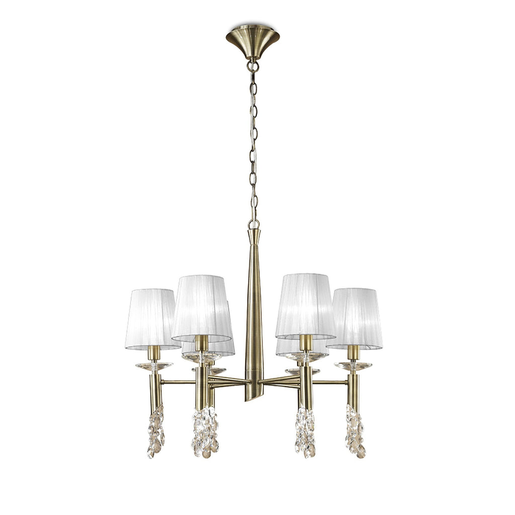 M3871/WS Tiffany Pendant 6+6 Light E14+G9 Antique Brass White Shades & Clear Crystal