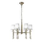 M3871/WS Tiffany Pendant 6+6 Light E14+G9 Antique Brass White Shades & Clear Crystal