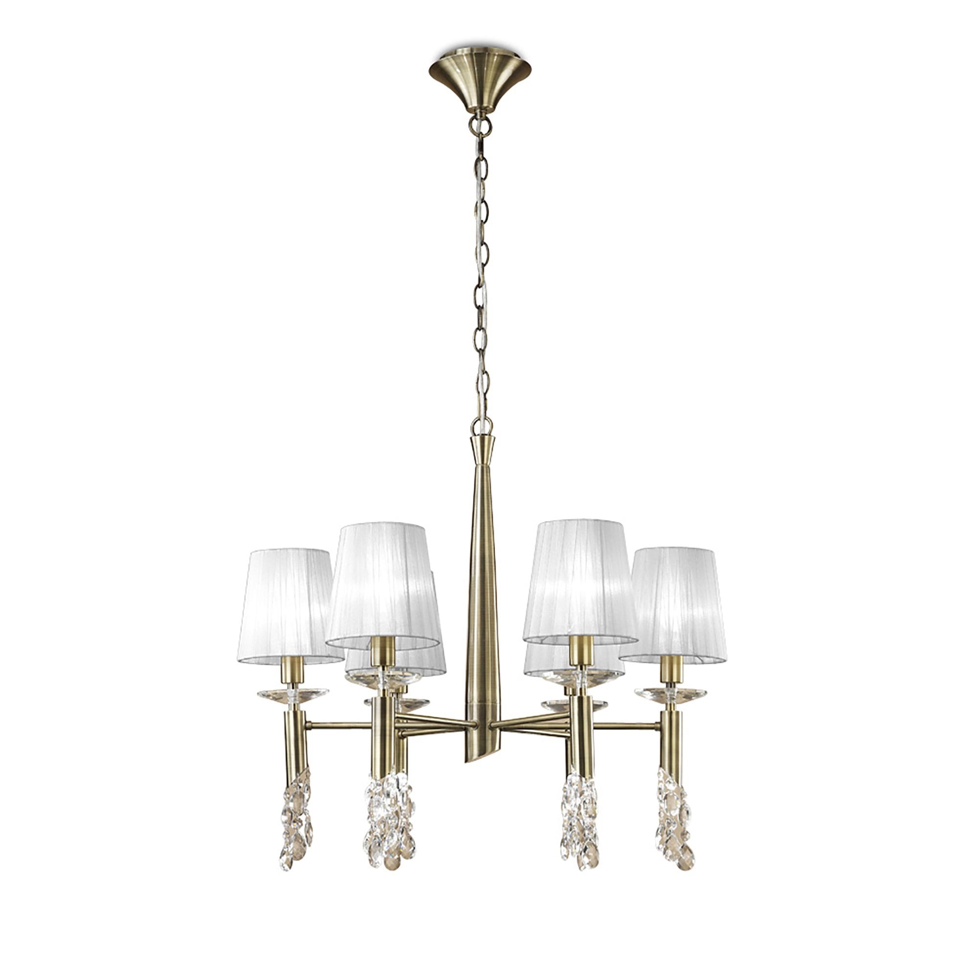 M3871/WS Tiffany Pendant 6+6 Light E14+G9 Antique Brass White Shades & Clear Crystal