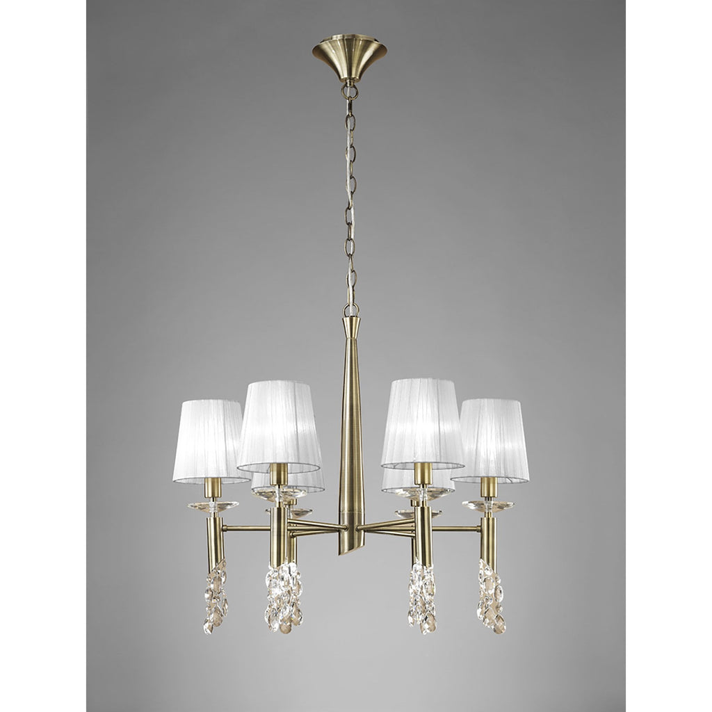 M3871/WS Tiffany Pendant 6+6 Light E14+G9 Antique Brass White Shades & Clear Crystal