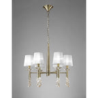 M3871/WS Tiffany Pendant 6+6 Light E14+G9 Antique Brass White Shades & Clear Crystal