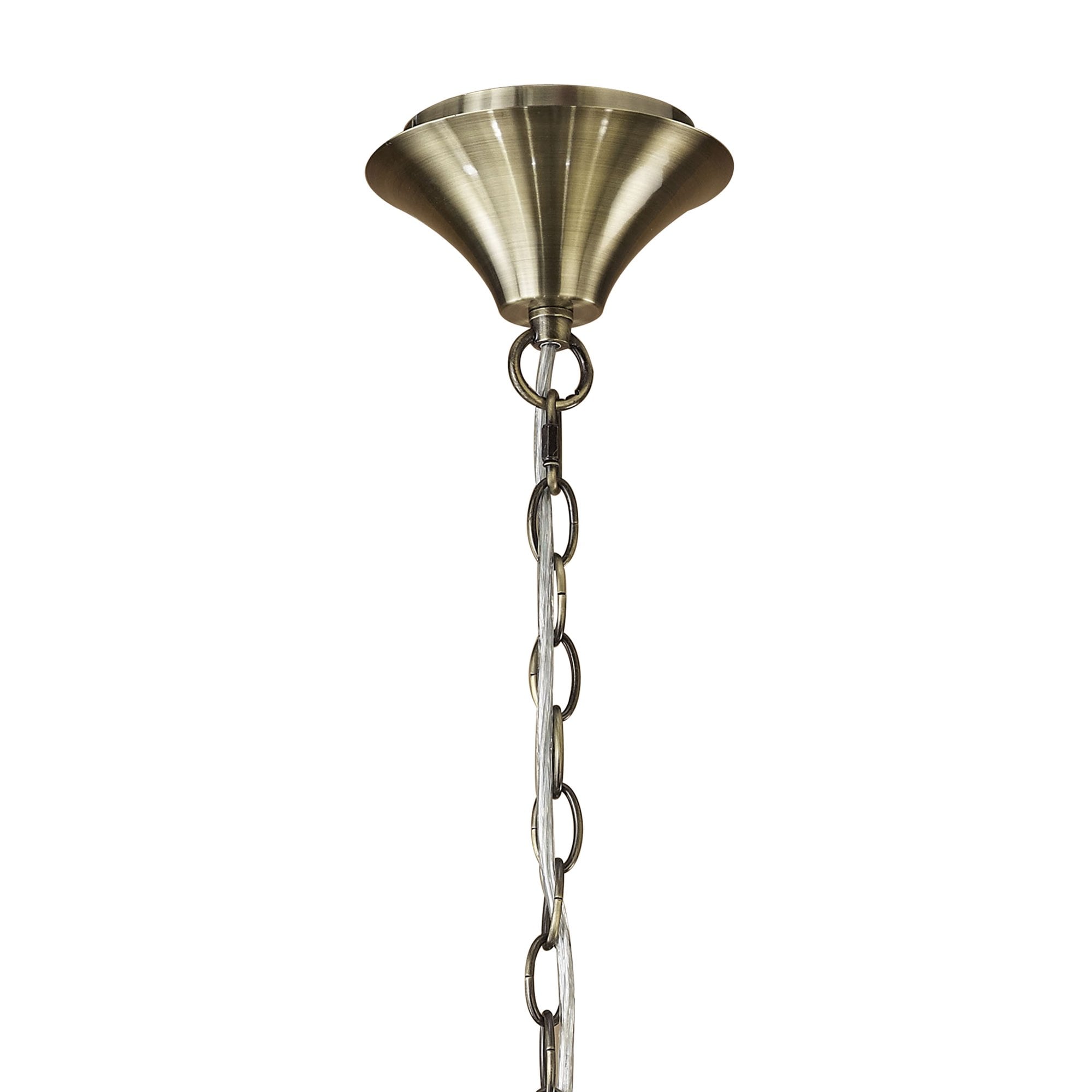 M3871/WS Tiffany Pendant 6+6 Light E14+G9 Antique Brass White Shades & Clear Crystal