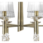M3871/WS Tiffany Pendant 6+6 Light E14+G9 Antique Brass White Shades & Clear Crystal