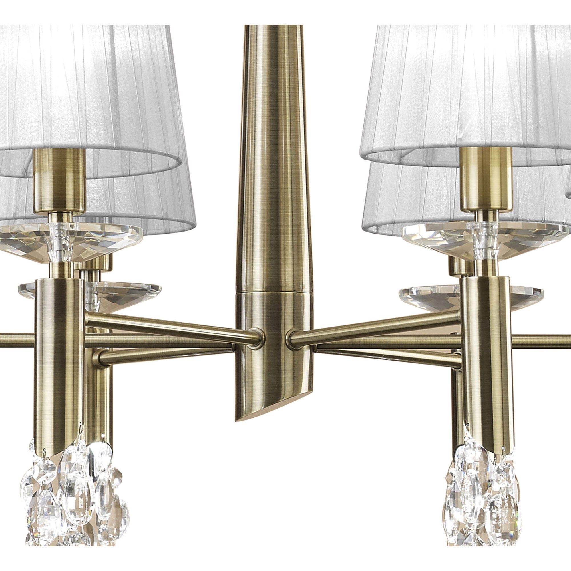 M3871/WS Tiffany Pendant 6+6 Light E14+G9 Antique Brass White Shades & Clear Crystal