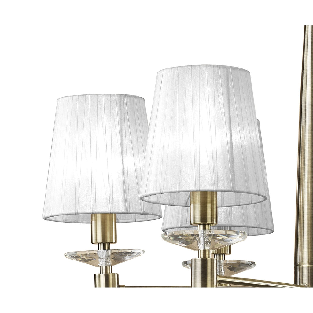 M3871/WS Tiffany Pendant 6+6 Light E14+G9 Antique Brass White Shades & Clear Crystal