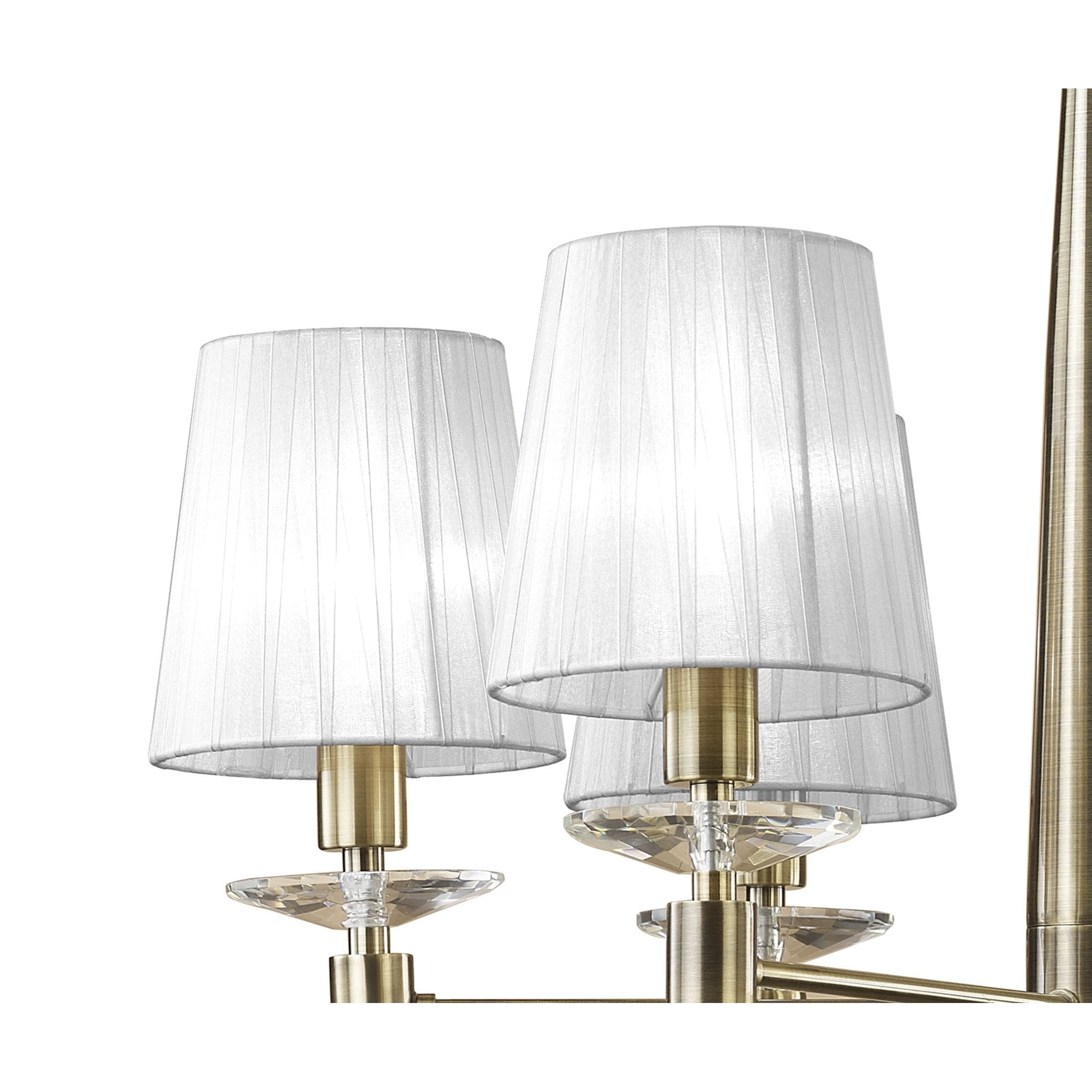 M3871/WS Tiffany Pendant 6+6 Light E14+G9 Antique Brass White Shades & Clear Crystal