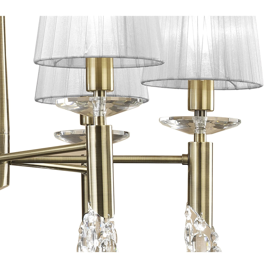 M3871/WS Tiffany Pendant 6+6 Light E14+G9 Antique Brass White Shades & Clear Crystal