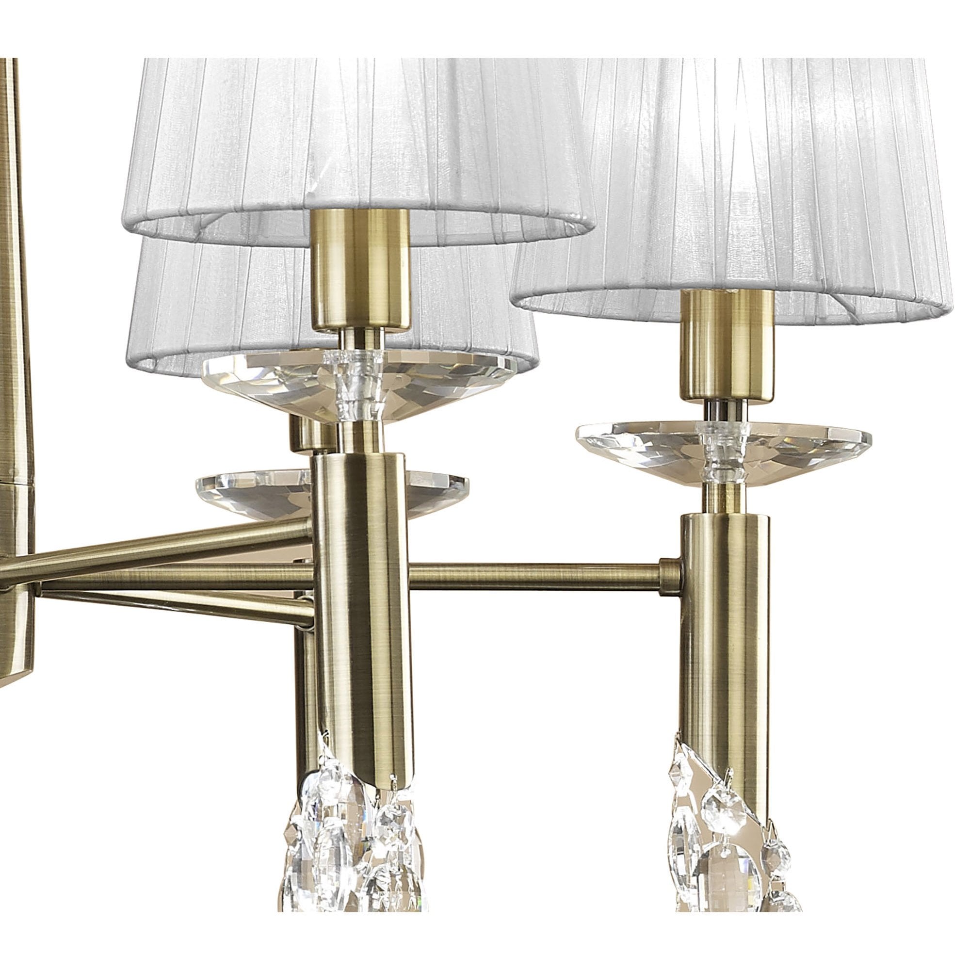 M3871/WS Tiffany Pendant 6+6 Light E14+G9 Antique Brass White Shades & Clear Crystal