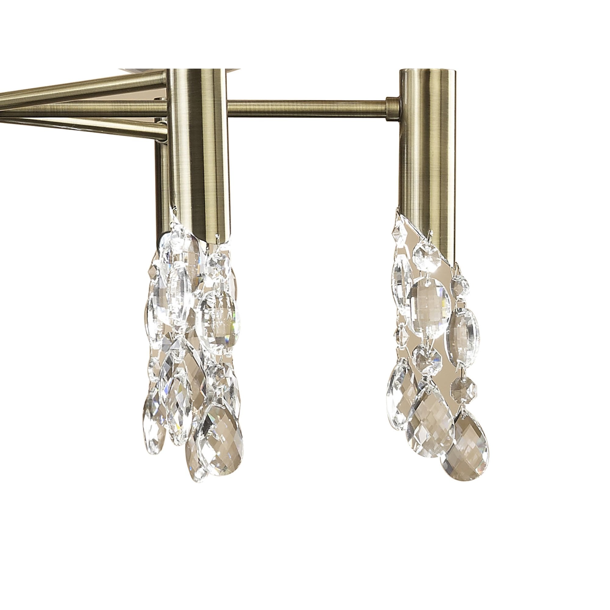 M3871/WS Tiffany Pendant 6+6 Light E14+G9 Antique Brass White Shades & Clear Crystal
