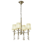 M3872/CS Tiffany Pendant 4+4 Light E14+G9 Antique Brass Cream Shades & Clear Crystal