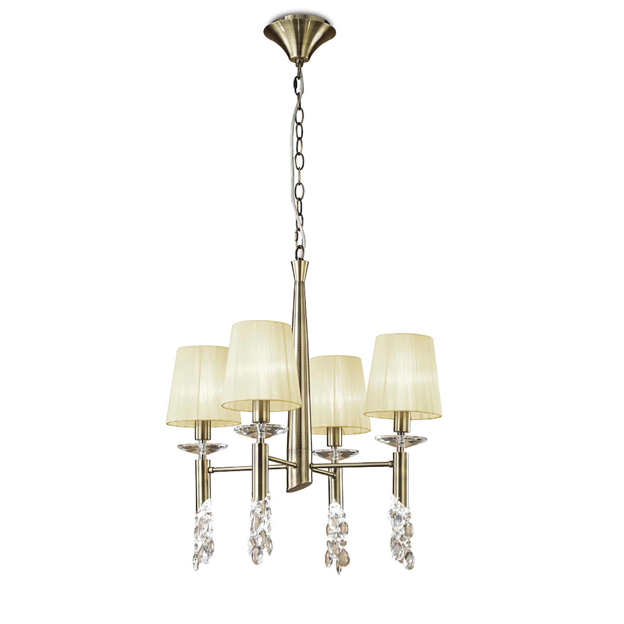 M3872/CS Tiffany Pendant 4+4 Light E14+G9 Antique Brass Cream Shades & Clear Crystal